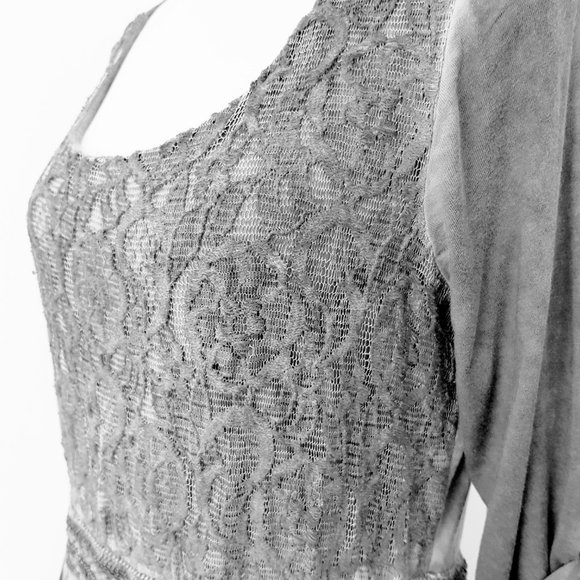 Heine Grey Boho Lace Trim Half Sleeve Dress Stretchy & Lined Size 42 / Au 12 - Picture 8 of 16